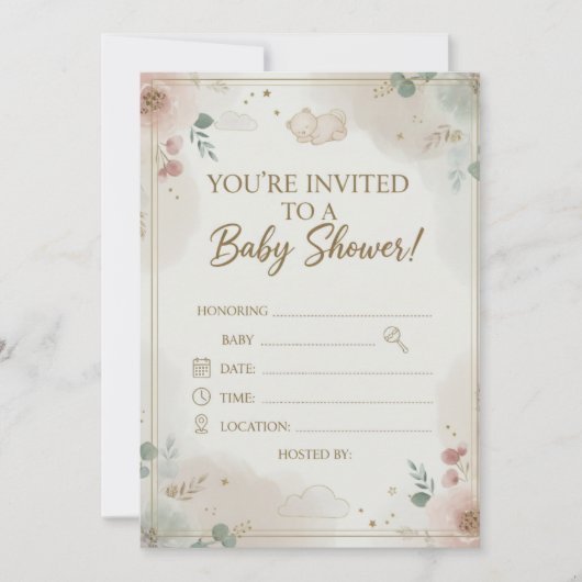 Elegant Blush Pink Rose Floral Wreath Baby Shower  Save The Date (Vorderseite)