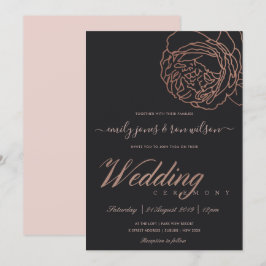 ELEGANT BLUSH PINK ROSE GOLD BLACK FLORAL WEDD EINLADUNG