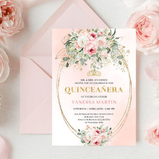 Elegant Blush Pink Rose Gold Quinceañera Invite Einladung