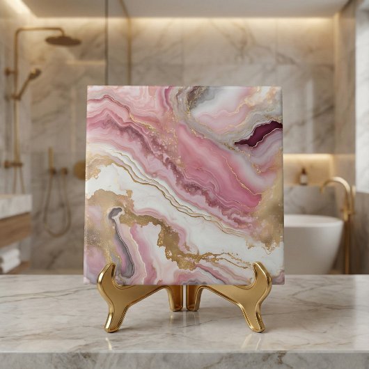 Elegant Blush Pink Rose Gold & White Agate Marble Fliese