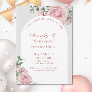 Elegant Blush Pink Roses 95. Geburtstagsparty Einladung