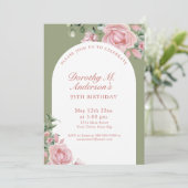 Elegant Blush Pink Roses 95th Birthday Party Einladung (Stehend Vorderseite)