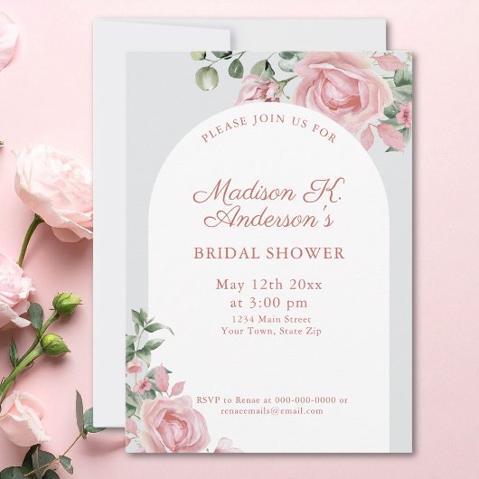 Elegant Blush Pink Roses Bridal Shower Einladung