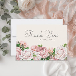 Elegant Blush Pink Roses Cream Wedding Vielen Dank Dankeskarte