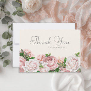 Elegant Blush Pink Roses Cream Wedding Vielen Dank Dankeskarte