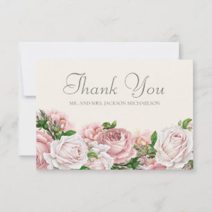 Elegant Blush Pink Roses Cream Wedding Vielen Dank Dankeskarte