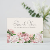 Elegant Blush Pink Roses Cream Wedding Vielen Dank Dankeskarte (Stehend Vorderseite)