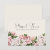 Elegant Blush Pink Roses Cream Wedding Vielen Dank Dankeskarte (Vorne/Hinten)