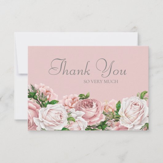 Elegant Blush Pink Roses Wedding Vielen Dank Dankeskarte (Vorderseite)