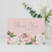 Elegant Blush Pink Roses Wedding Vielen Dank Dankeskarte (Stehend Vorderseite)