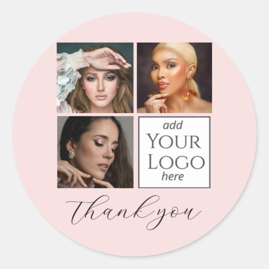 Elegant Blush Pink Script 3 Photo Logo Makeup  Runder Aufkleber (Vorderseite)