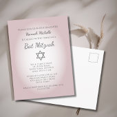 Elegant Blush Pink Simple Feminine Bat Mitzvah Einladungspostkarte