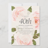 Elegant Blush Pink Springtime Floral 40. Geburtsta Einladung (Vorderseite)