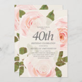 Elegant Blush Pink Springtime Floral 40. Geburtsta Einladung (Vorne/Hinten)