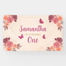 Elegant Blush Pink Watercolor Floral 1st Birthday Banner
