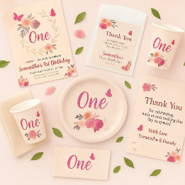 Elegant Blush Pink Watercolor Floral 1st Birthday  Einladung