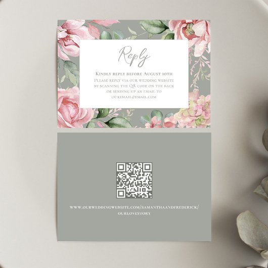 Elegant Blush Pink Wedding Floral RSVP Karte