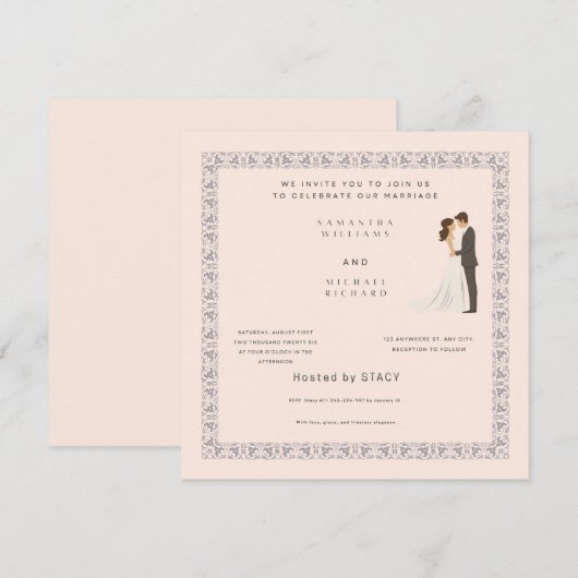 Elegant Blush Pink Wedding Invitation - Customizab Einladung (Vorne/Hinten)
