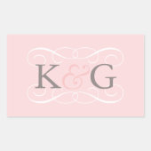 Elegant Blush Pink Wedding Monogram Initials Rechteckiger Aufkleber (Vorderseite)
