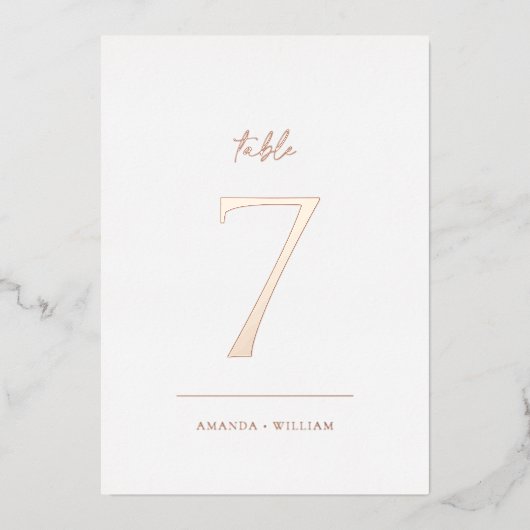 Elegant Blush Real Foil Table Number Card Folieneinladung (Vorderseite)