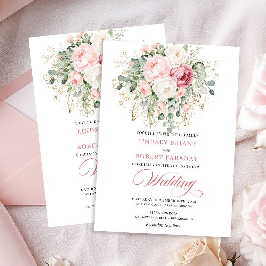 Elegant Blush Rose Gold Glitter Wedding Invitation Einladung