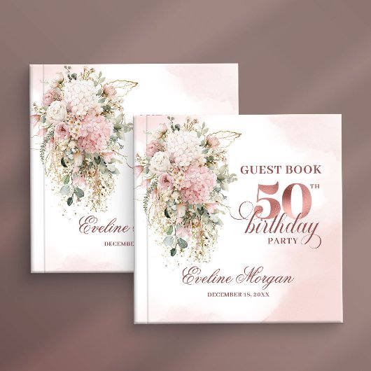 Elegant Blush Rose Gold Greenery 50th Guest Book Gästebuch