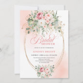 Elegant Blush Roses Bridal Shower Gold Invitation Einladung (Vorderseite)