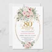 Elegant Blush Roses Greenery Gold Boho 80 Birthday Einladung (Vorderseite)
