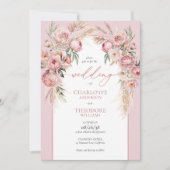 Elegant Blush Roses Pampas Grass Floral Wedding Einladung (Vorderseite)