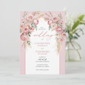 Elegant Blush Roses Pampas Grass Floral Wedding Einladung (Stehend Vorderseite)
