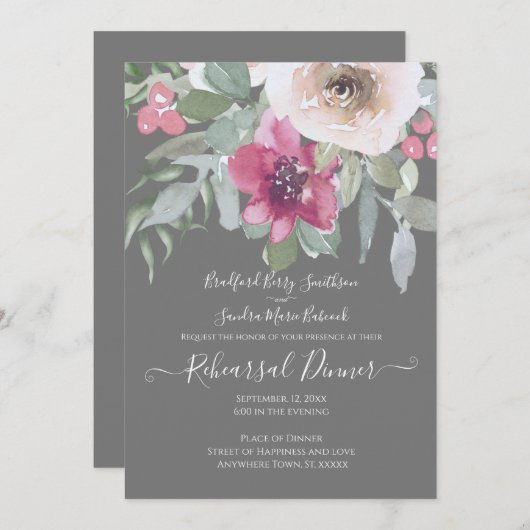 Elegant Blush Sage Gray Floral Einladung (Vorne/Hinten)