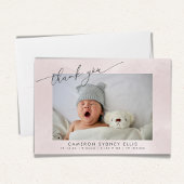 Elegant Blush Texture Script Baby Birth Two Foto Dankeskarte