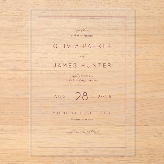 Elegant Blush Wedding Invitation Acryleinladungen (Vorderseite)