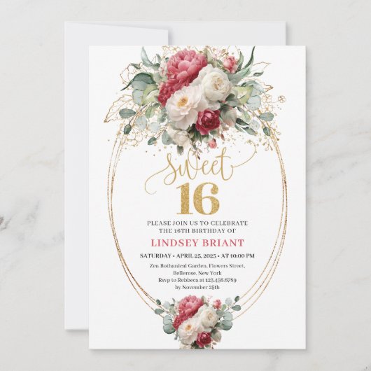 Elegant Blush White Greenery Sweet 16 Birthday  Einladung (Vorderseite)