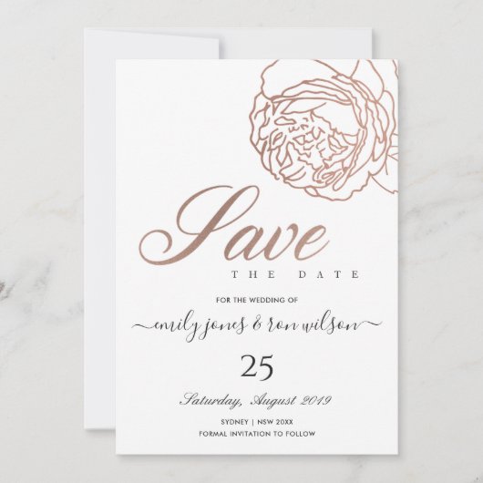 ELEGANT BLUSPINK ROSE GOLD FLORAL SAVE THE DATE EINLADUNG (Vorderseite)