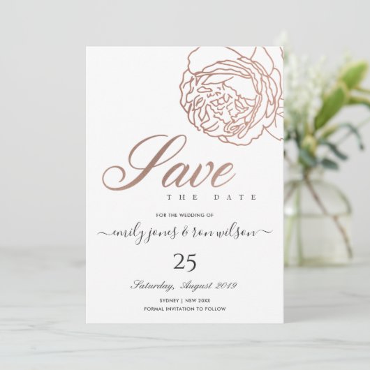 ELEGANT BLUSPINK ROSE GOLD FLORAL SAVE THE DATE EINLADUNG (Stehend Vorderseite)