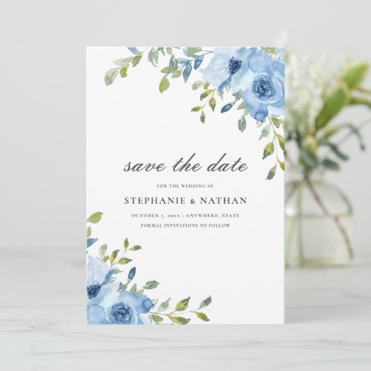 Elegant Blütengrün Save The Date (Stehend Vorderseite)