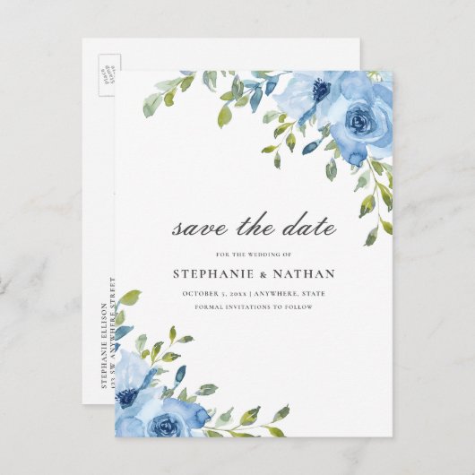 Elegant Blütengrün Save the Date Ankündigungspostkarte (Vorne/Hinten)