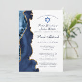 Elegant B'nai Mitzvah Navy Blue Gold Agate Party Einladung (Stehend Vorderseite)