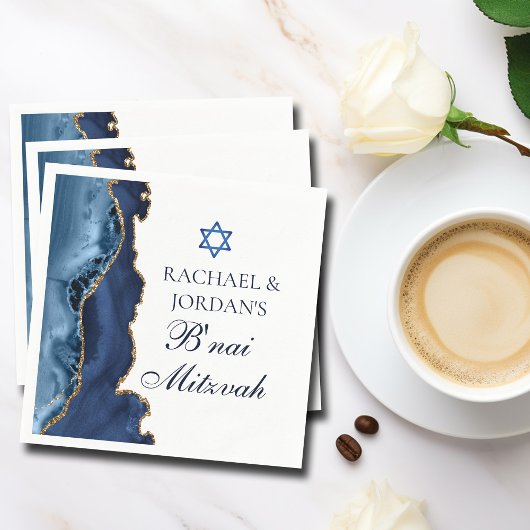 Elegant B'nai Mitzvah Navy Blue Gold Agate Party Serviette