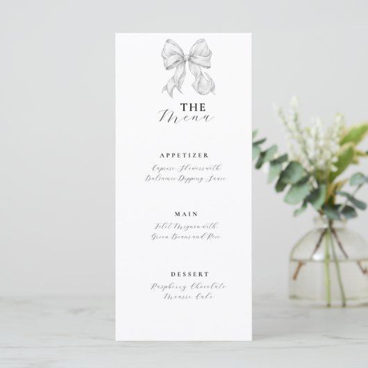 Elegant, Bogen zur Hochzeitsdusche binden Menükarte (Stehend Vorderseite)
