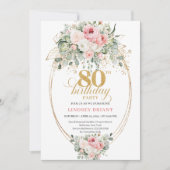 Elegant Bohemian Blush Roses 80th Birthday Invite Einladung (Vorderseite)
