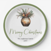 Elegant Bohemian Christmas Wreath in Earthy Plate Pappteller (Vorderseite)