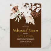 Elegant Bohemian Floral Gold Rehearsal Dinner Folieneinladung (Vorderseite)