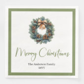 Elegant Bohemian Pine Wreath Festive Holiday Serviette (Vorderseite)