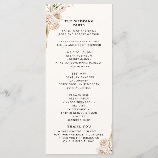 Elegant Bohemian Wedding Featuring Yellow and Beig Programm (Rückseite)