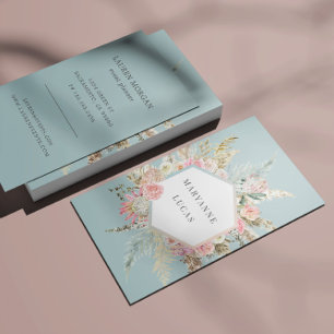 Elegant Bohemisch Floral Monogram Blue Visitenkarte