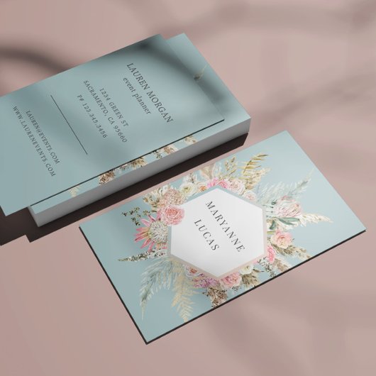 Elegant Bohemisch Floral Monogram Blue Visitenkarte