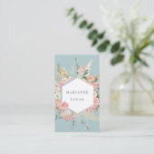 Elegant Bohemisch Floral Monogram Blue Visitenkarte (Stehend Vorderseite)