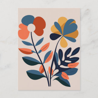 Elegant Boho Abstrakte botanische Blume Postkarte